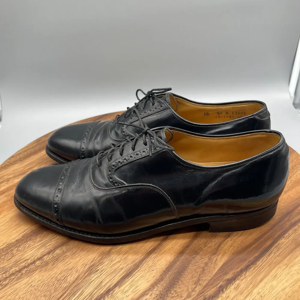 Johnston & Murphy Heritage Oxfords Mens 10D Black Leather Cap Toe Dress Shoe USA